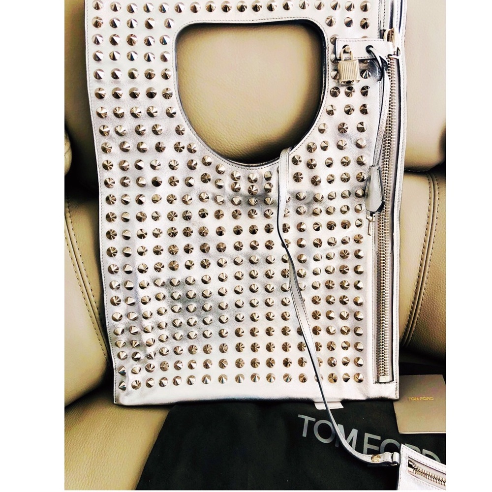 Tom Ford Alix Studded Metallic Shoulder Bag Clutch - Picture 2 of 8